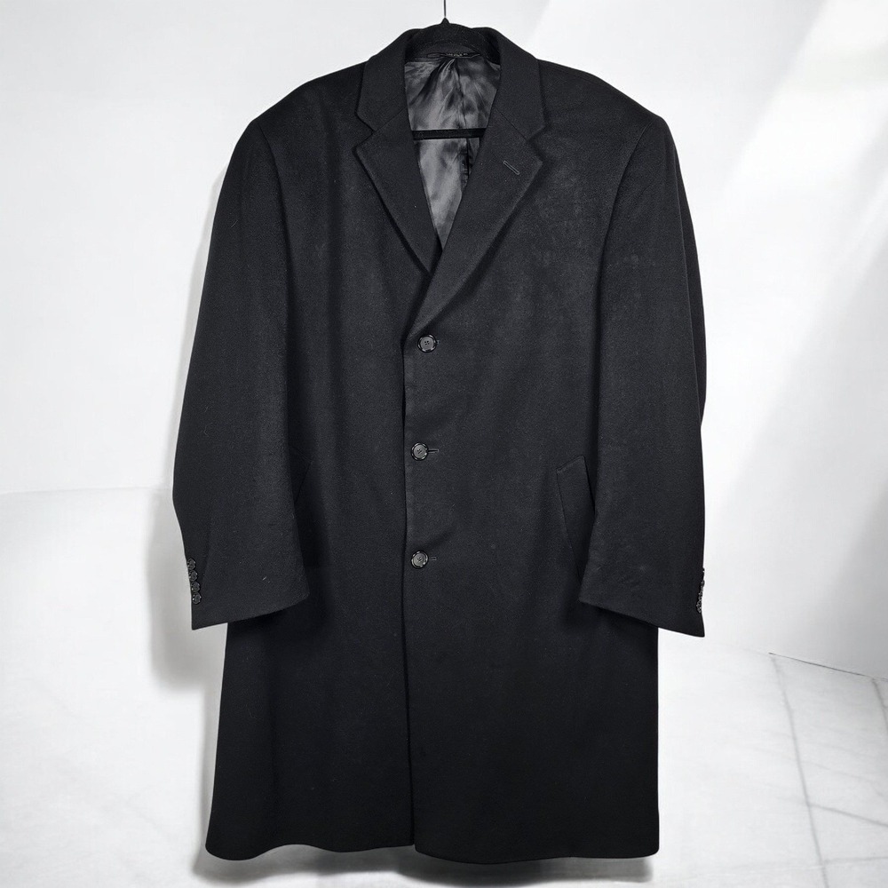 Jos A‎ Bank Overcoat Men 42R Black 100% Cashmere Topcoat Classic Casual Outwear